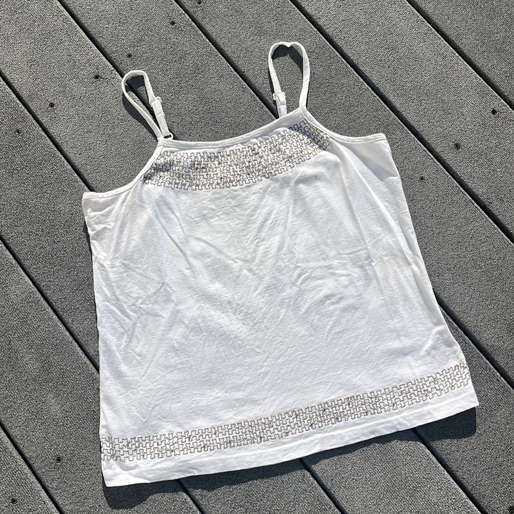 White Spaghetti Strap Tank with Embroidered Details